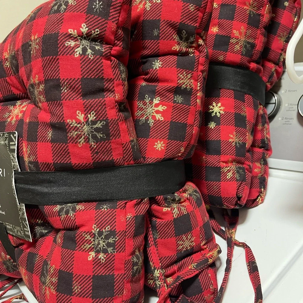 Tahari Red and Black Buffalo Check Snowflake Chair Pads - Set of 2